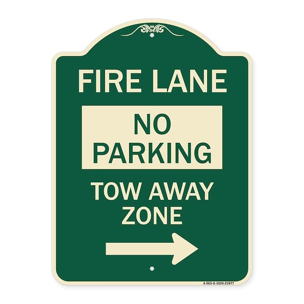 Signmission Fire Lane Tow-Away Zone W/ Right Arrow Heavy-Gauge Aluminum Sign, 24" x 18", G-1824-23977 A-DES-G-1824-23977 - main